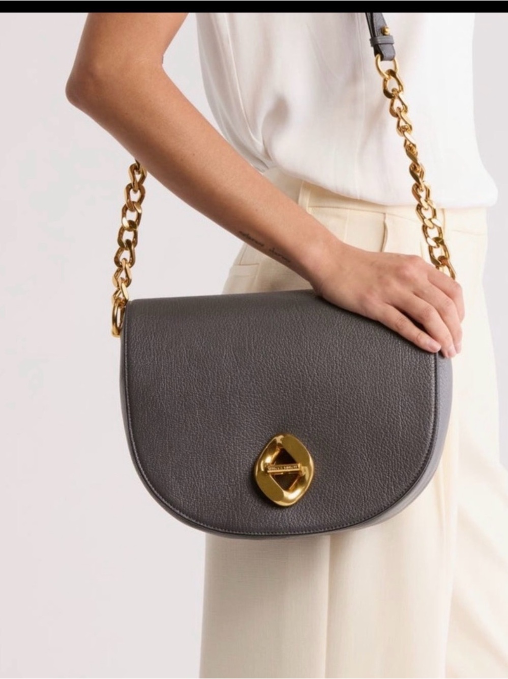 Rebecca Minkoff  gray LEATHER Saddle Crossbody Bag with Gold Accent